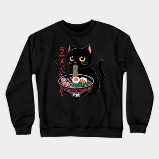 Black Cat Art With Ramen Crewneck Sweatshirt